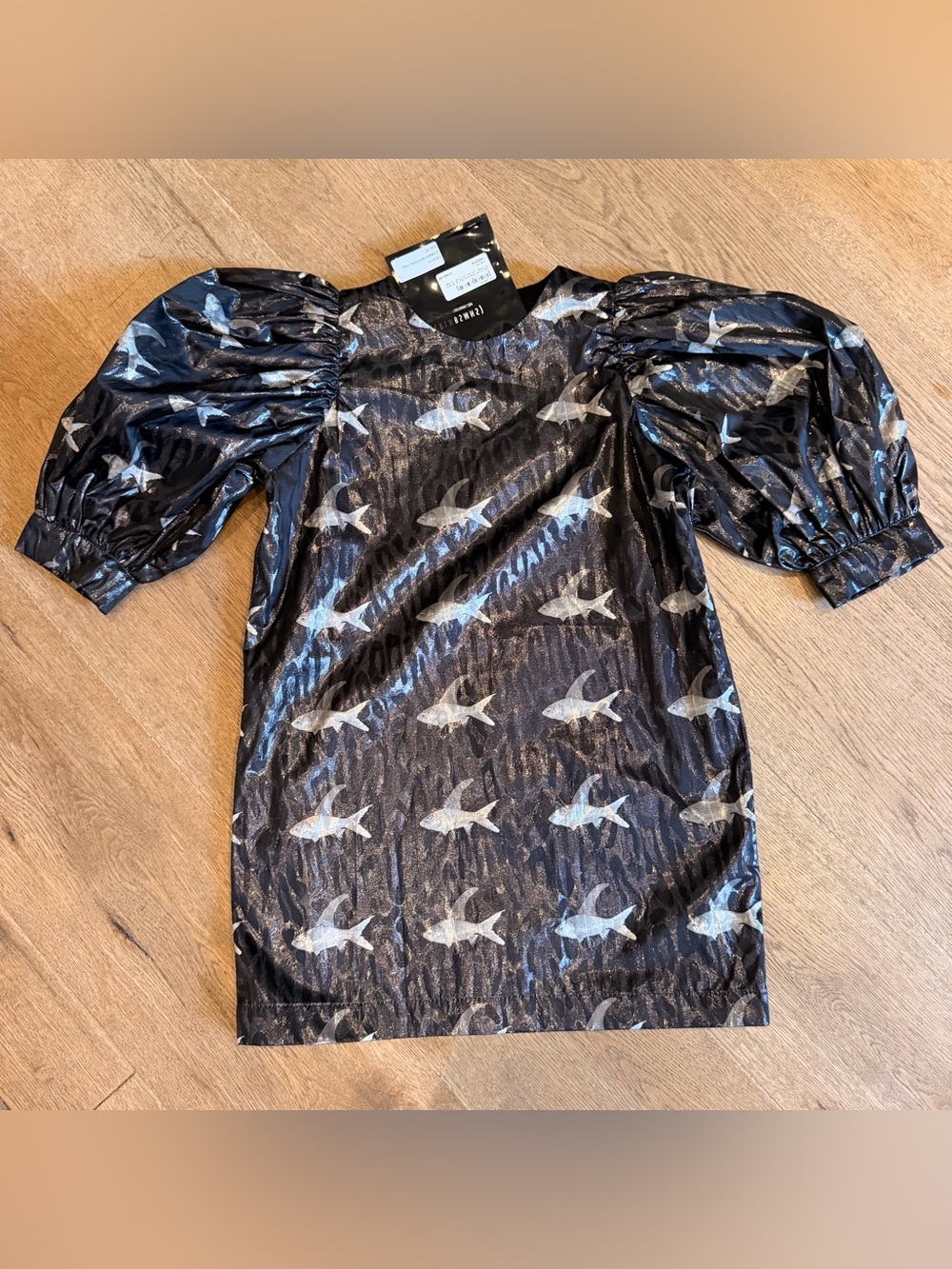 Caroline Bosmans Black Dress with Silver Fish Motif NWT